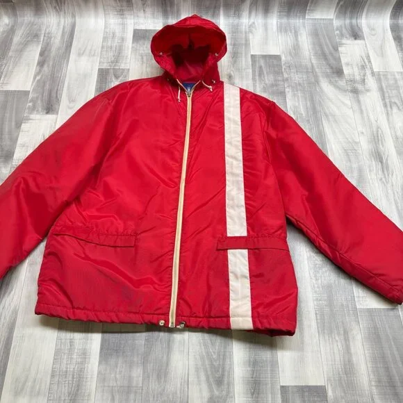 ✅Mens XL VTG Sea Suits Sea-Jak Ski-Jak Sailing/Skiing Jacket Red Nylon Cali USA - Picture 1 of 12